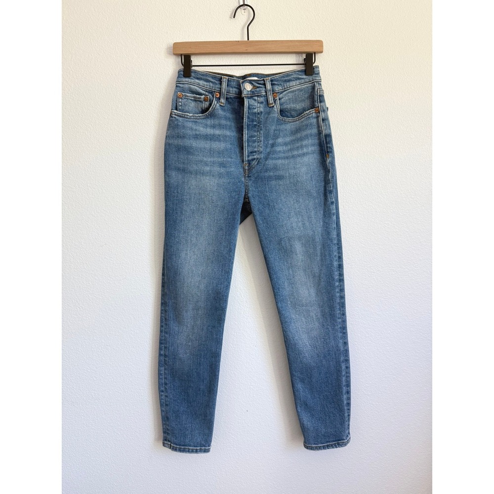 RE/DONE 90s High Rise Ankle Skinny Jeans Faded Blue 27 Button Fly Model Off-Duty